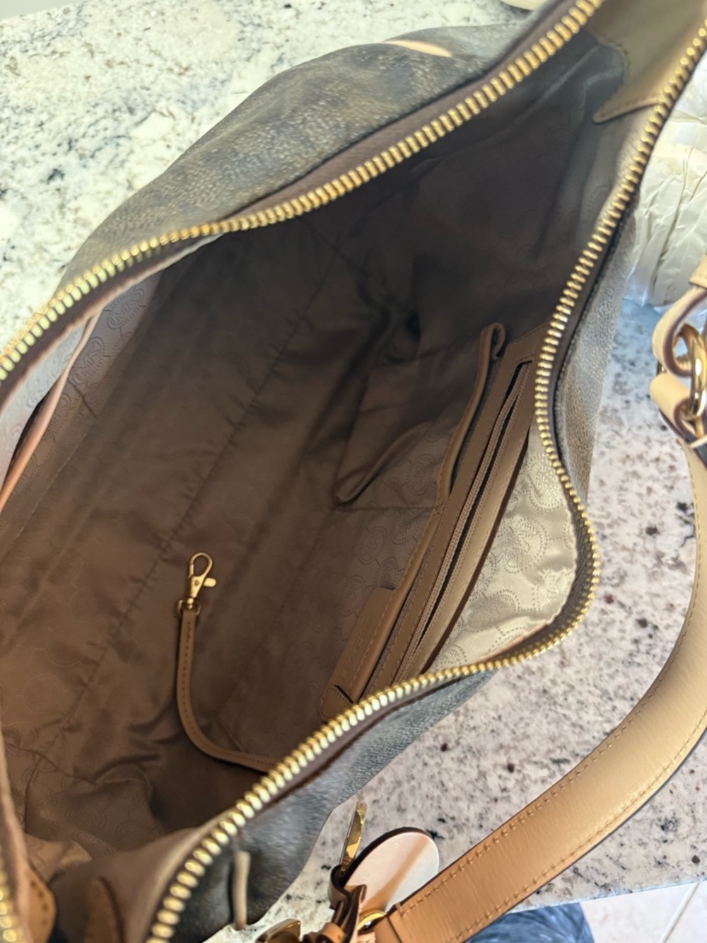 Michael Kors Brown Signature Logo Shoulder Bag with Tan Trim - Picture 5 of 8